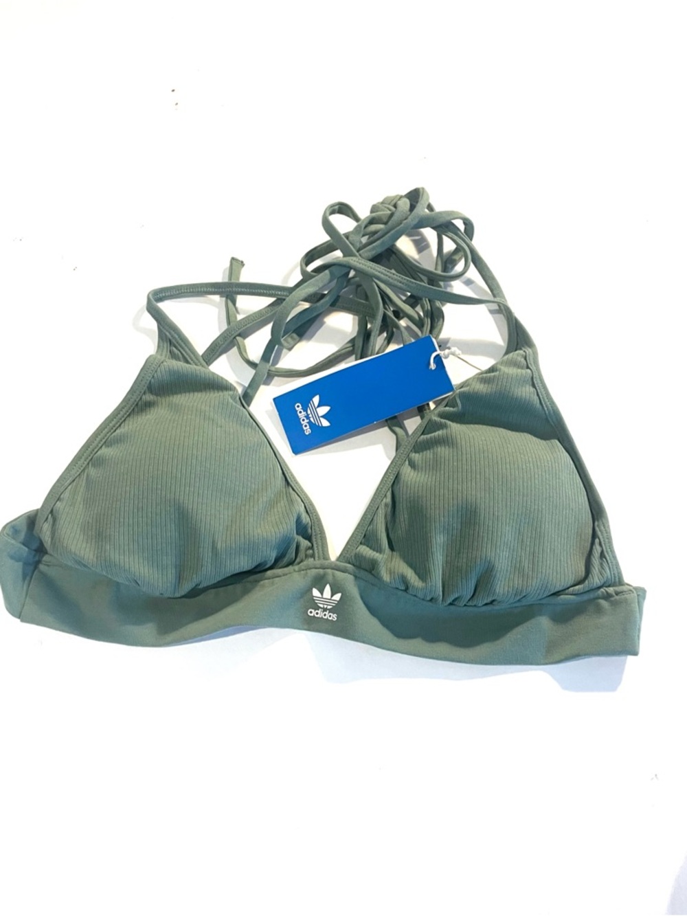 NWT: adidas Olive Ribbed Triangle Swim Top